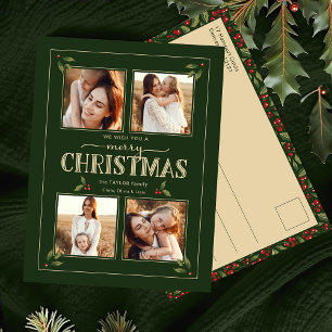 Cartão Postal De Festividades Estilo Vintage Elegante Feliz Natal 4-Fotos
