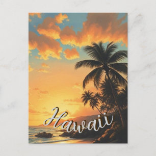 Cartão Postal De Festividades Estilo Vintage na costa Viagem Havaiana Sunset