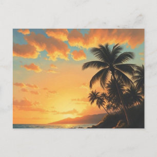 Cartão Postal De Festividades Estilo Vintage na costa Viagem Havaiana Sunset