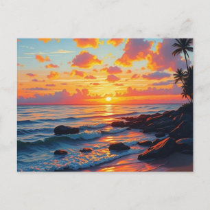 Cartão Postal De Festividades Estilo Vintage na costa Viagem Havaiana Sunset