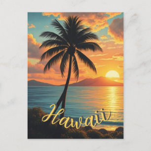 Cartão Postal De Festividades Estilo Vintage na costa Viagem Havaiana Sunset