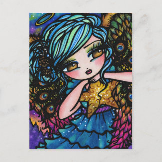 Cartão Postal De Festividades Estrela da fantasia do Natal do anjo do pavão da