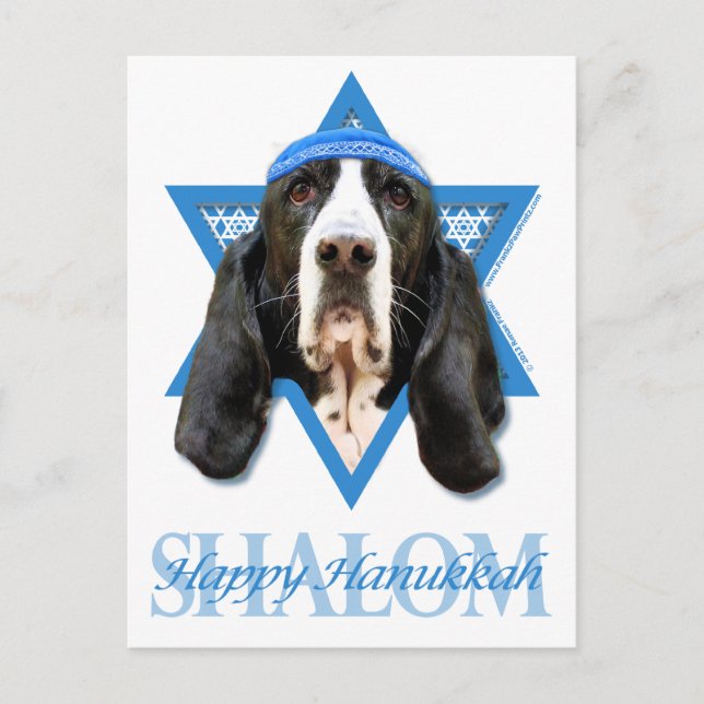 Cartão Postal De Festividades Estrela de David de Hanukkah - Basset Hound - (Frente)