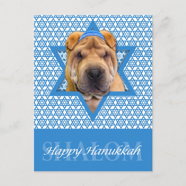 Cartão Postal De Festividades Estrela de David de Hanukkah - chinês Shar Pei (Frente)