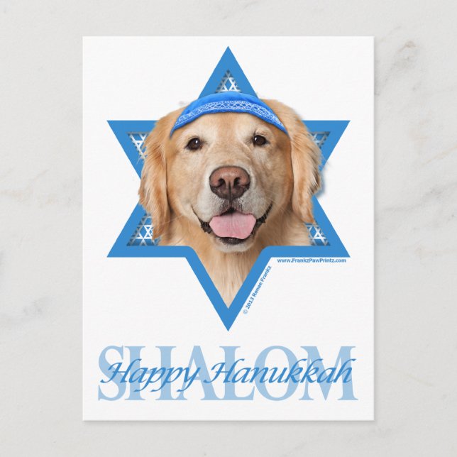 Cartão Postal De Festividades Estrela de David de Hanukkah - golden retriever - (Frente)