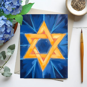 Cartão Postal De Festividades Estrela de David Hanukkah Aquarela Azul