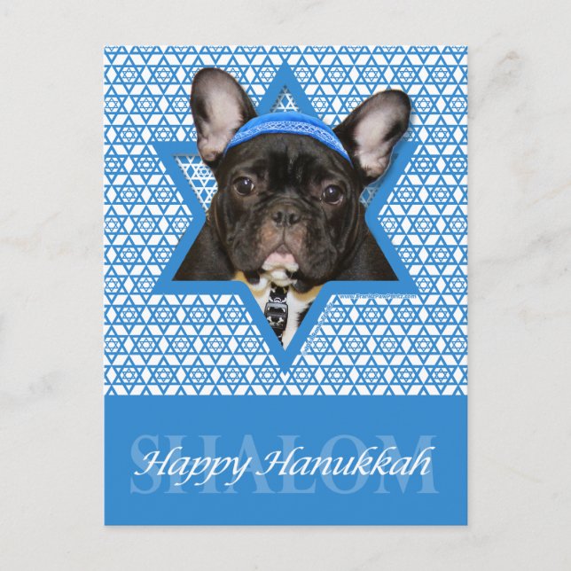Cartão Postal De Festividades Estrela de Hanukkah de David - Bulldog Francês - T (Frente)