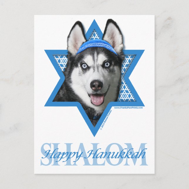 Cartão Postal De Festividades Estrela de Hanukkah de David - Husky Siberiano (Frente)