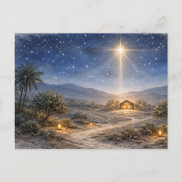 Cartão Postal De Festividades Estrela Natalina Pacífica em Aquarela Sobre Belém