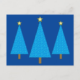 Cartão Postal De Festividades Estrelas azuis árvores de Natal modernas
