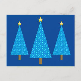 Cartão Postal De Festividades Estrelas azuis árvores de Natal modernas