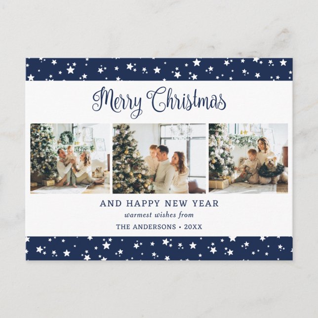 Cartão Postal De Festividades Estrelas de Colagem de Fotografias Festivas Modern (Frente)