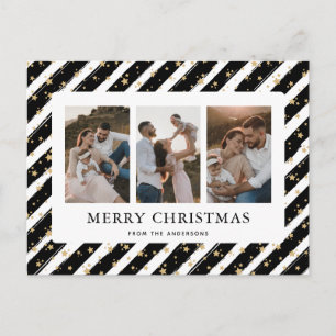 Cartão Postal De Festividades Estrelas Douradas Pretas 3 Foto Feliz Natal