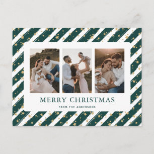 Cartão Postal De Festividades Estrelas Douradas Verdes 3 Foto Feliz Natal