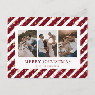 Cartão Postal De Festividades Estrelas Douradas Vermelhas 3 Foto Feliz Natal