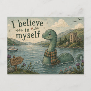 Cartão Postal De Festividades Eu acredito em mim mesmo Monstro do Lago Ness capr