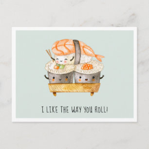 Cartão Postal De Festividades Eu Gosto da Maneira Como Você Rola Cute Sushi Va