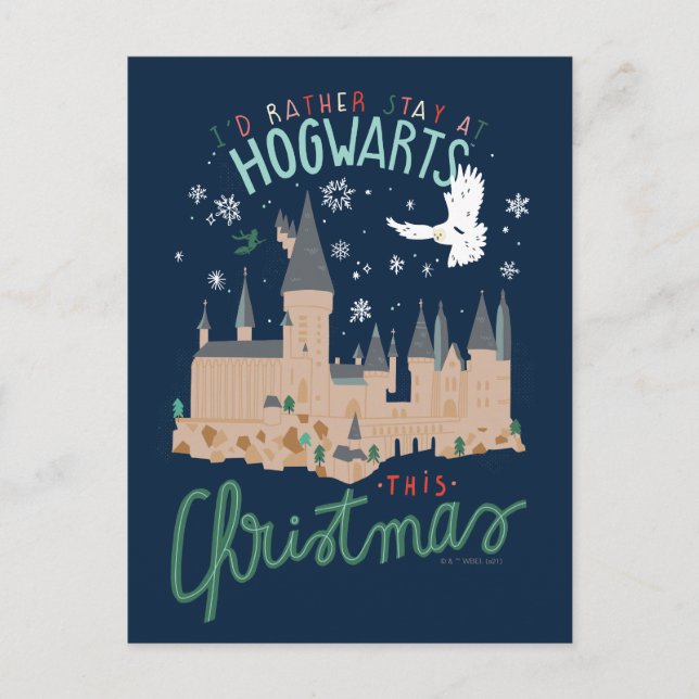 Cartão Postal De Festividades Eu Preferiria Ficar em Hogwarts neste Natal (Frente)