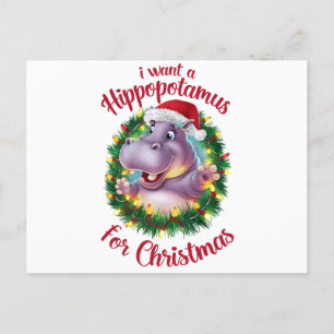 Cartão Postal De Festividades Eu Quero Um Hippopotamus Para O Natal Hippo