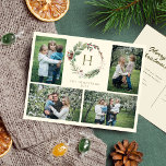 Cartão Postal De Festividades Exame de Natal Elegante Watercolor Foto 4<br><div class="desc">Um cartão de cartões de natal moderno e elegante com aquarela floral e fundo botânico de Natal, num fundo de natas sofisticado e na moda. O texto e o monograma são uma simples fonte serif minimalista. Quatro lindos slots de fotos da família que você pode personalizar. Foto de Elina Fairytale...</div>