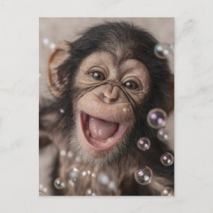 Cartão Postal De Festividades Extremo Close-Up de Bebê Chimpanzé Feliz