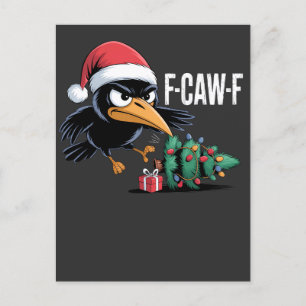 Cartão Postal De Festividades F-caw-f Raven Crow Xmas Árvore Natal Raven