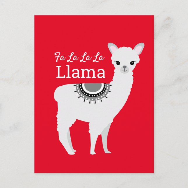 Cartão Postal De Festividades Fa la la llama Funny Red Engraçado Natal (Frente)