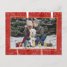 Cartão Postal De Festividades Fa Vermelha e Dourada La La La La La Snowy Feriado