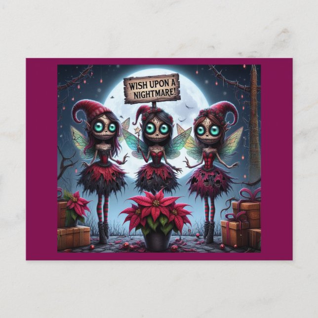 Cartão Postal De Festividades Fada de ameixa de Natal Escura (Frente)