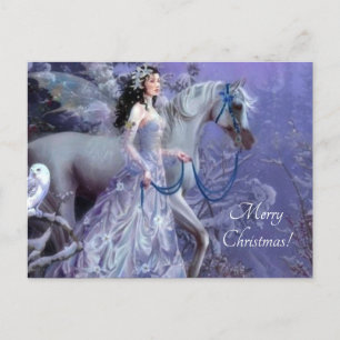 Cartão Postal De Festividades fada de inverno com cavalo