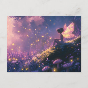 Cartão Postal De Festividades Fada Encantada Sentada numa Floresta Mágica