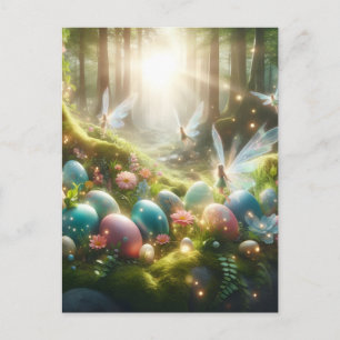 Cartão Postal De Festividades Fadas da Floresta Mística Ovos Mágicos da Primaver