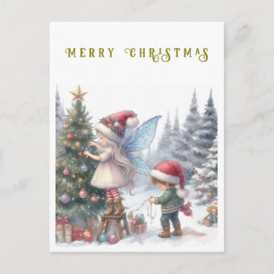 Cartão Postal De Festividades Fadas de Natal Lindas Cartão de Natal