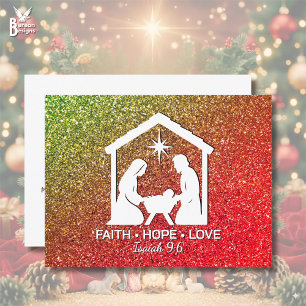 Cartão Postal De Festividades FAIE ESPERA AMOR Glitter Natal Cristão