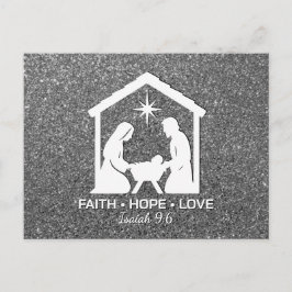 Cartão Postal De Festividades FAITH HOPE LOVE Silver Glitter Christian Christmas