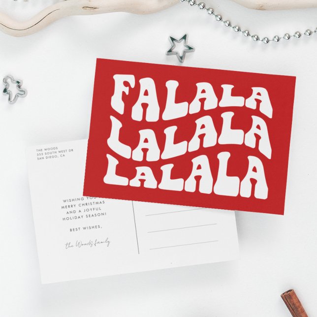 Cartão Postal De Festividades Falalalala Groovy Wavy Typografia Vermelha Natal (Criador carregado)