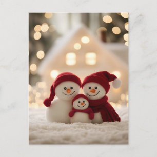 Cartão Postal De Festividades Família de Boneco de Neve Fofo Natal de Inverno