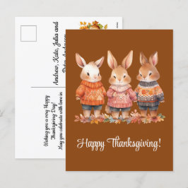 Cartão Postal De Festividades Família de Coelhos Feliz Ação de Graças