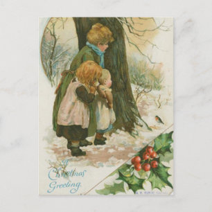 Cartão Postal De Festividades Família de natais vintages na manhã de Natal