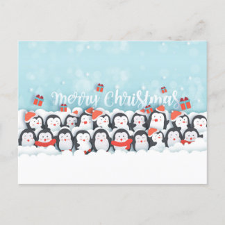Cartão Postal De Festividades Família de Pinguins Feliz Natal