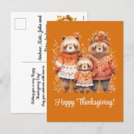 Cartão Postal De Festividades Família de Ursos Felizes Ação de Graças