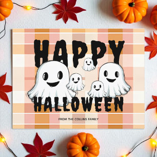 Cartão Postal De Festividades Família Fantasma Ghost Moderno Laranja Feliz Dia d