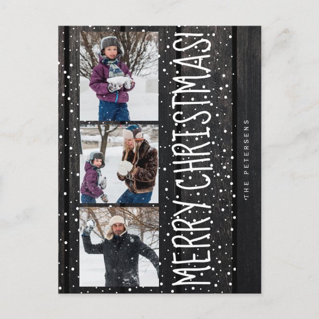 Cartão Postal De Festividades Família Feliz Natal 3 foto colagem russa (Frente)