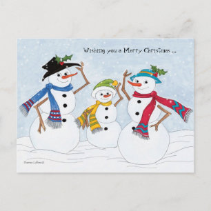 Cartão Postal De Festividades Família Feliz Natal de Snowman