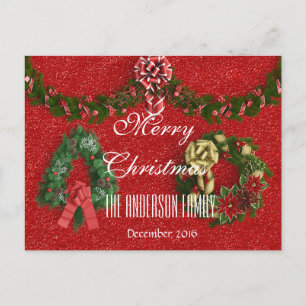 Cartão Postal De Festividades Família Feliz Natal Dezembro de 2016 Wreath Red