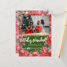 Cartão Postal De Festividades Família Feliz Navidad Foto Watercolor Poinsettia