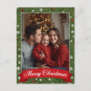 Cartão Postal De Festividades Família Personalizada Foto de Natal Greenery