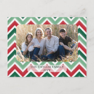 Cartão Postal De Festividades Família Ziguezague Chevron Vermelho Verde Foto Nat