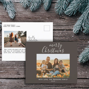 Cartão Postal De Festividades Familiar Foto de Natal Simples e Mínimo com Letra 