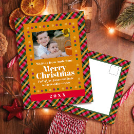 Cartão Postal De Festividades Family Christmas Plaid Photo Gold Holiday Postcard